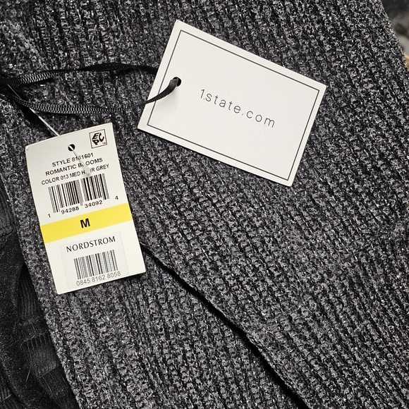 NEW 1. State Romantic Blooms Dark Heather Gray Chenille Ribbed Sweater size Med - Picture 9 of 10